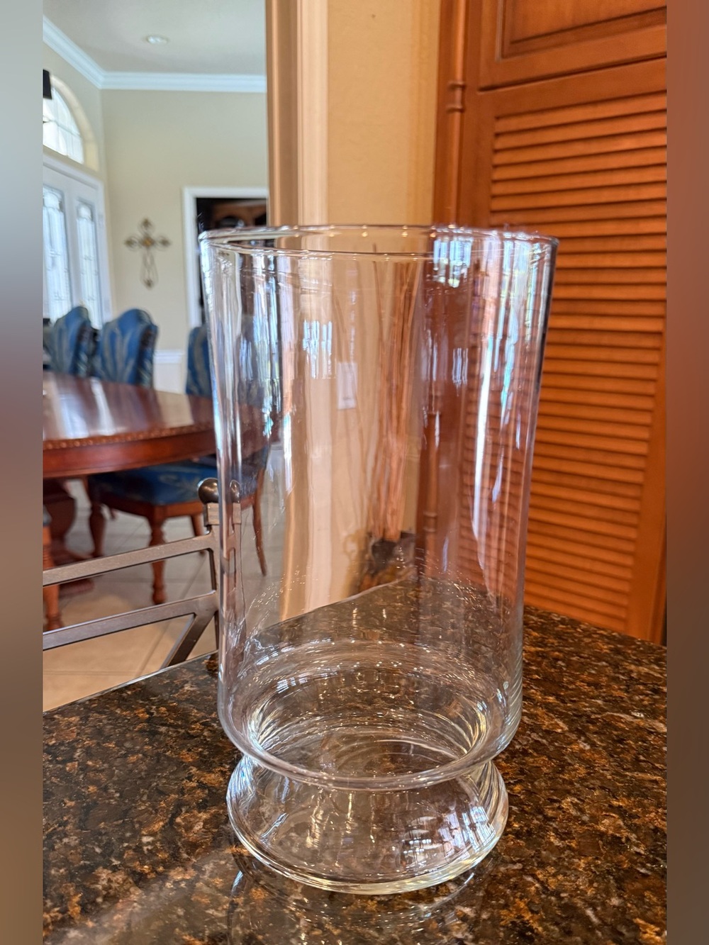 Vintage Tall Wide Clear Glass Footed Hurricane Vase / Candle Holder 10"